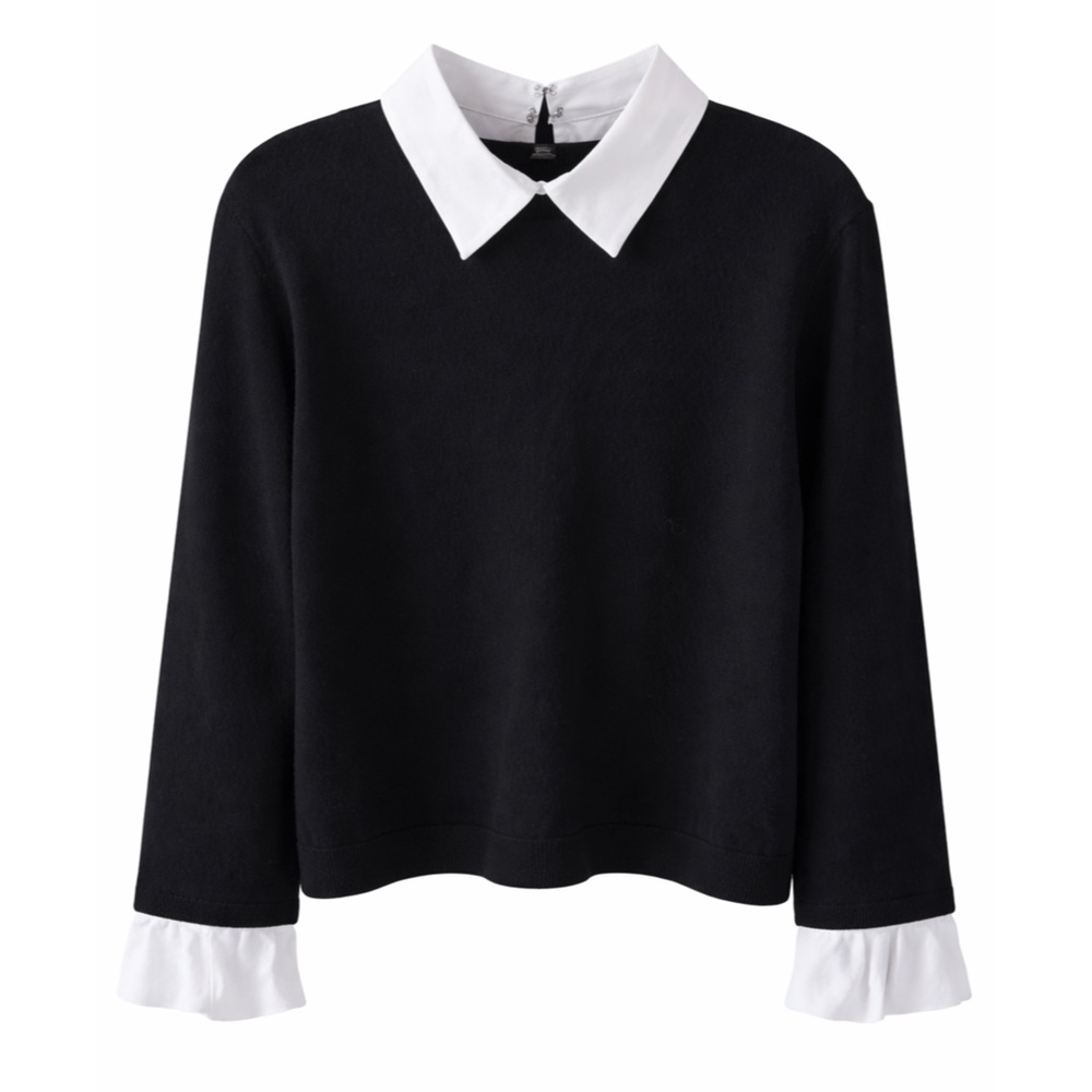 Alice + Olivia Black Shirt – White Collar – Long Sleeve